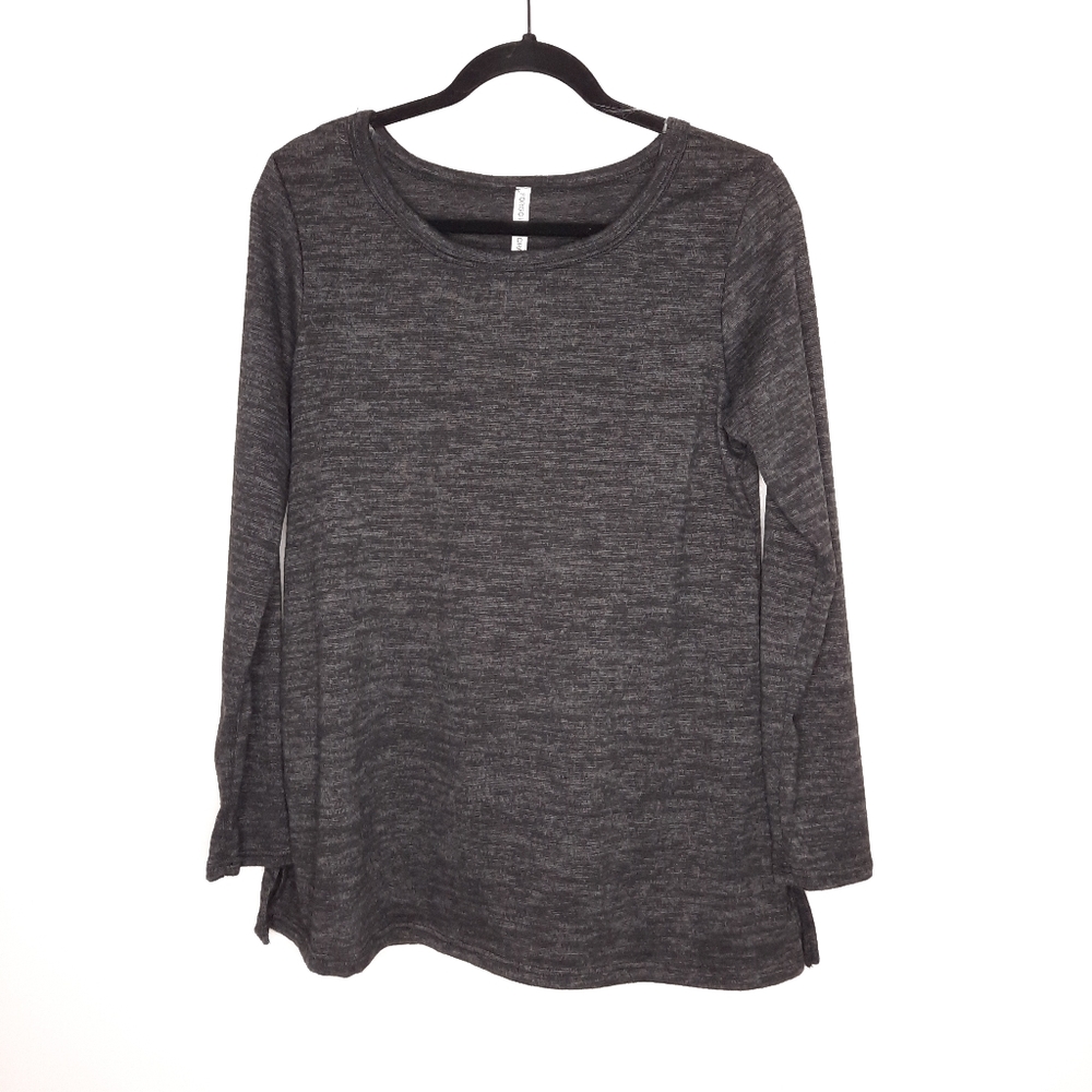 Forgotten Grace Black and Grey Boat Neck Hacci Knit Long Sleeve Top Small